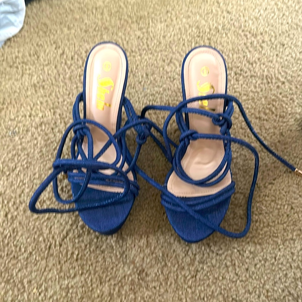 Blue heels, size 8 lace up